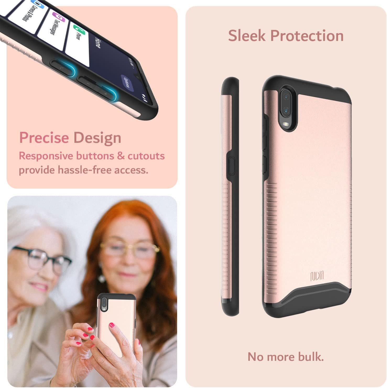 TUDIA DualShield Designed for Jitterbug Smart 3 Phone Case, [Merge] Shockproof Military Grade Heavy Duty Dual Layer Slim Tough Protection for Lively Jitterbug Smart 3 Phone Case - Rose Gold