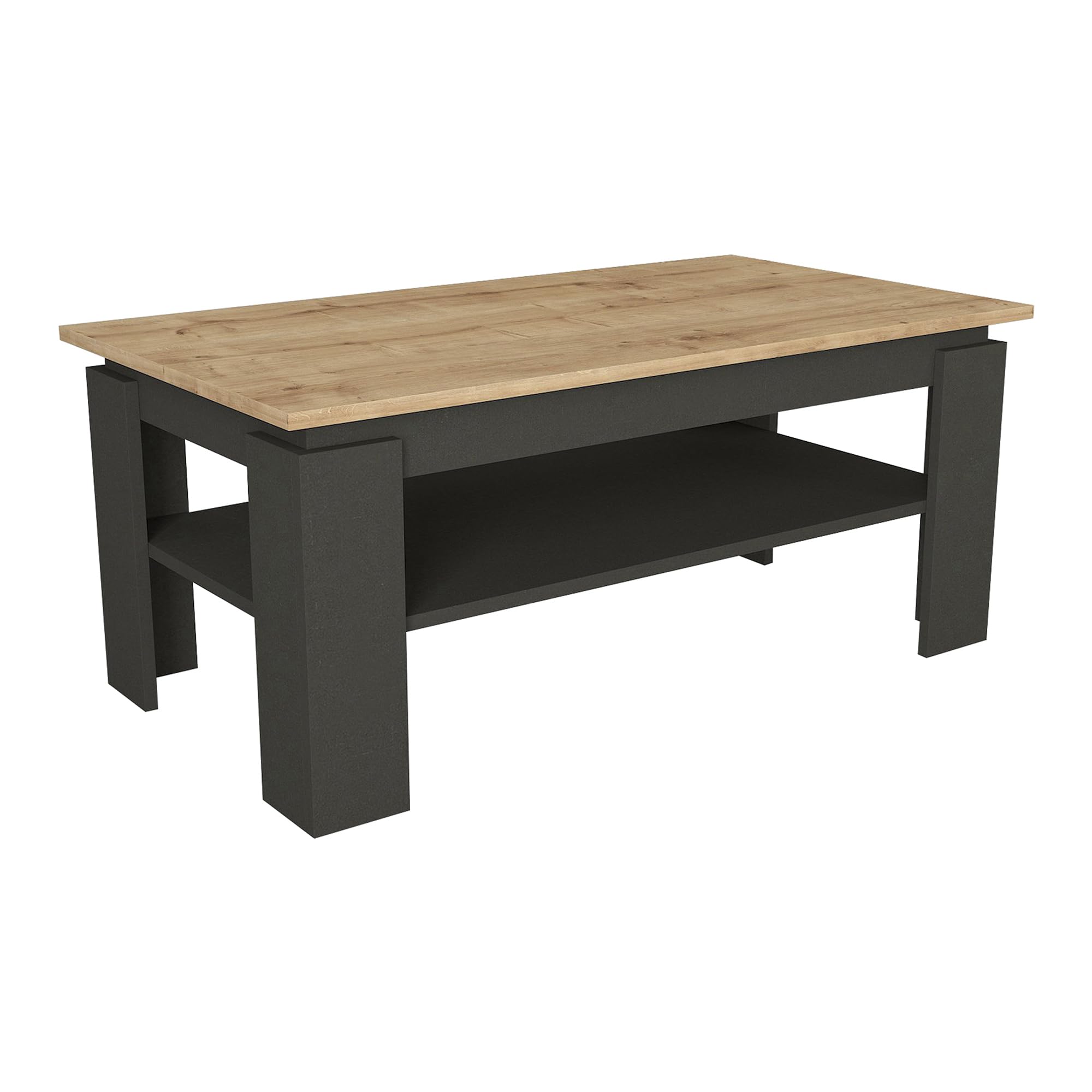 [en.casa] Mesa de Centro Krirdfjos Rectangular Mesa Baja con Estante para Salón Mueble Auxiliar Estructura Estable 110 x 60 x 47 cm - Antracita/Roble Zafiro