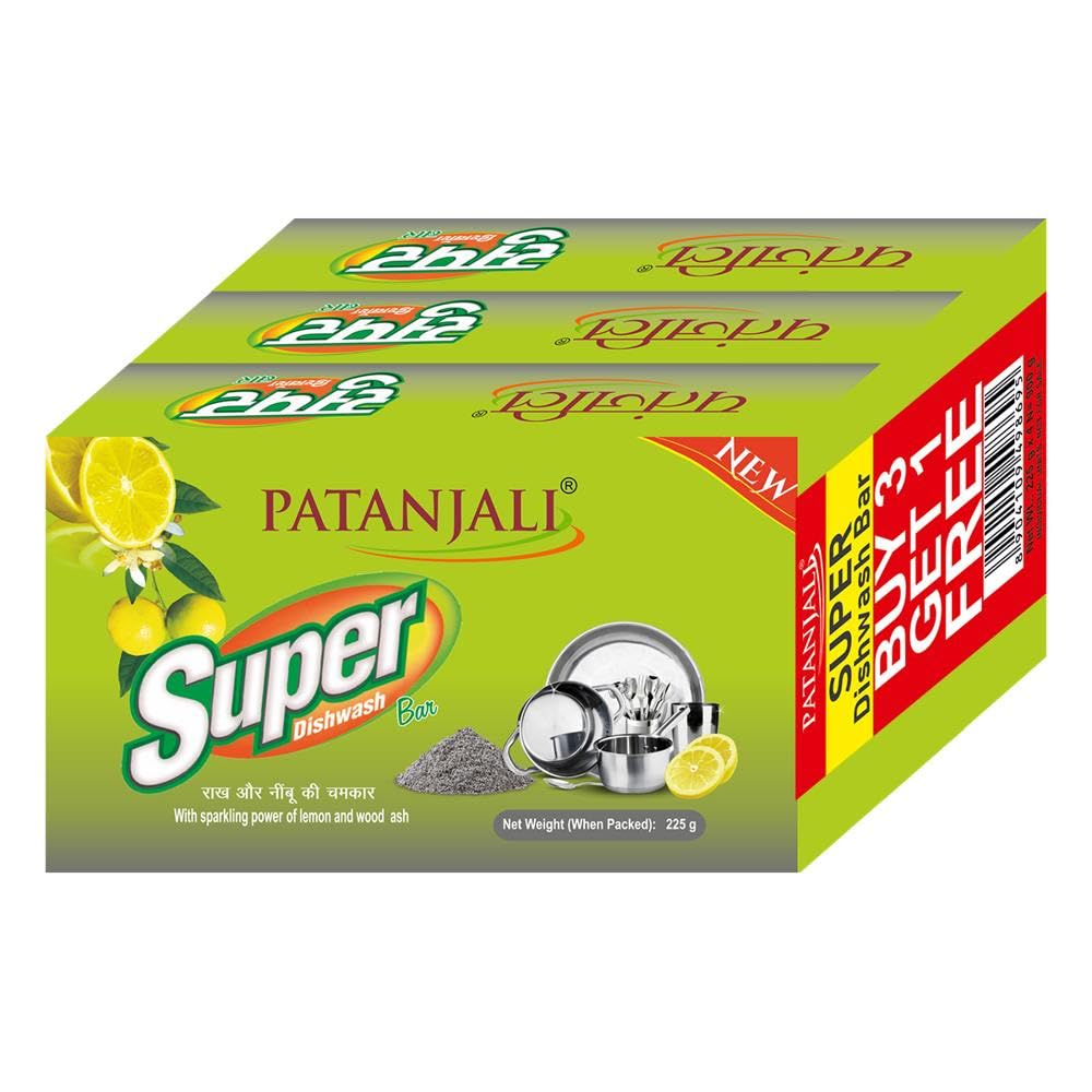 Patanjali Super Dishwash Bar - 225g (Buy 3 Get 1)