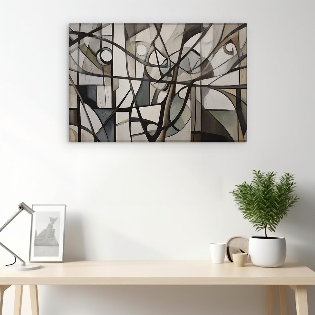 Canvas for Living room. Whispers of Color in Motion: An Abstract Tapestry of Beige, Gray, and White, 27 x 18 inch Canvas Wall Art - Contemporary Masterpieces - Modern Home Decor