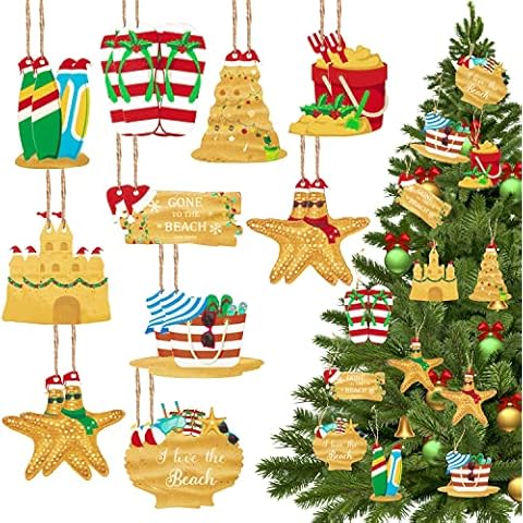 W1cwey 30pcs Easter Beach Hanging Wooden Ornament Tree Novelty Beach Pendants Ornament Set with Ropes Easter Hawaii Slippers Style Starfish Hanging Decorations Party Supplies Cover