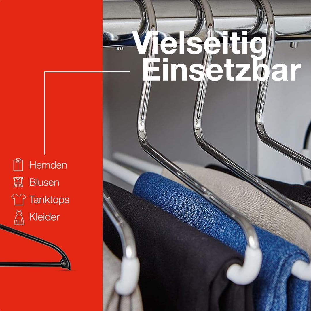 MAWA Kleiderbügel Silhouette FS, Set aus 10 platzsparende und rutschfeste Kleiderbügel mit Hosensteg, ideal für Hemden, Jacken, Hosen & Anzüge, 45 cm, Schwarz