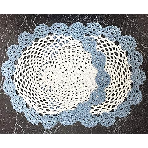 Fennco Styles Handmade Two-Tone Floral Crochet Tray Doilies, 9" Round, 2-Piece - Carolina Blue Cloth Placemats for Everyday Use, Holidays, Home Décor, Cocktail Party, Tea Party Cover
