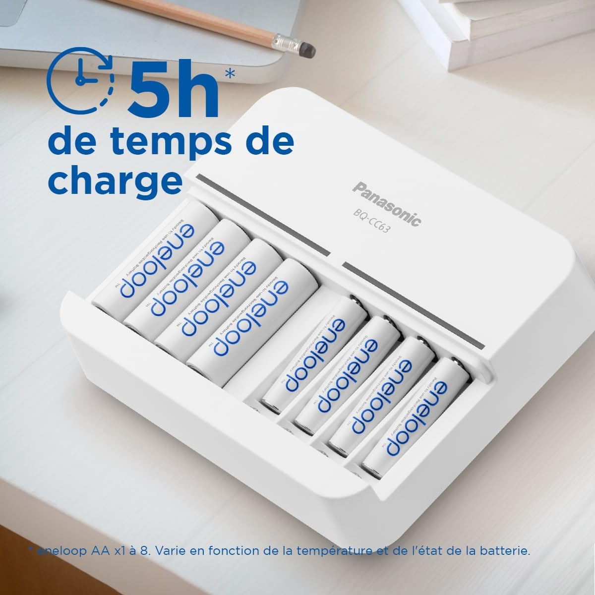 eneloop Smart 8 Chargeur, pour 1-8 Piles Rechargeables AA/AAA, 5h de Temps de Charge, 9 Fonctions de sécurité
