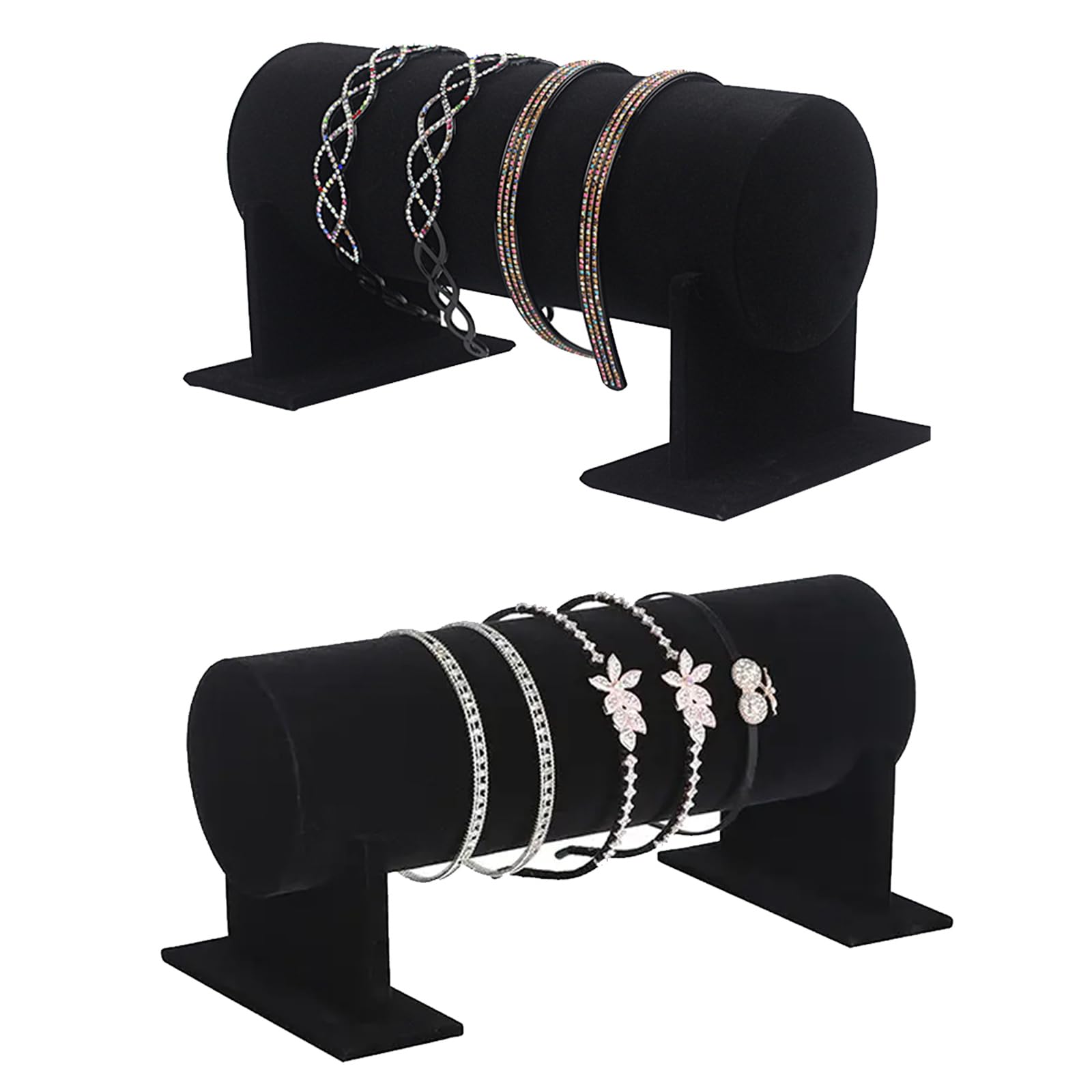 Acrux7 Lot de 2 organiseurs à bijoux en velours pour bandeau, barre en T noire pour boutiques, petites entreprises