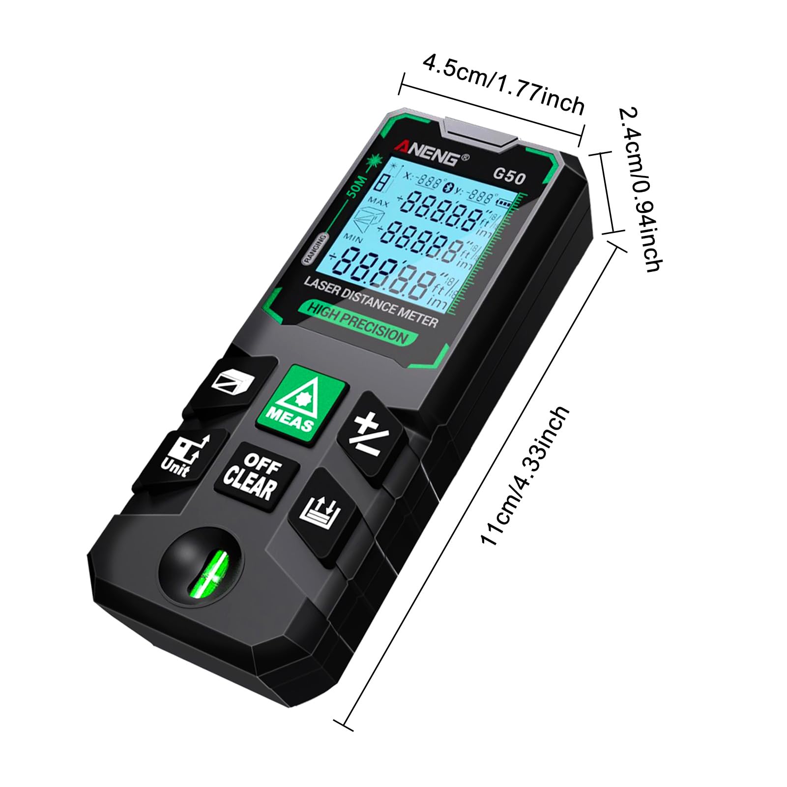 G120 Telémetro láser Inteligente de Alta precisión Medidor de Distancia láser Verde 30 Conjunto de Almacenamiento de Datos Herramienta multifunción de calibración (G50)