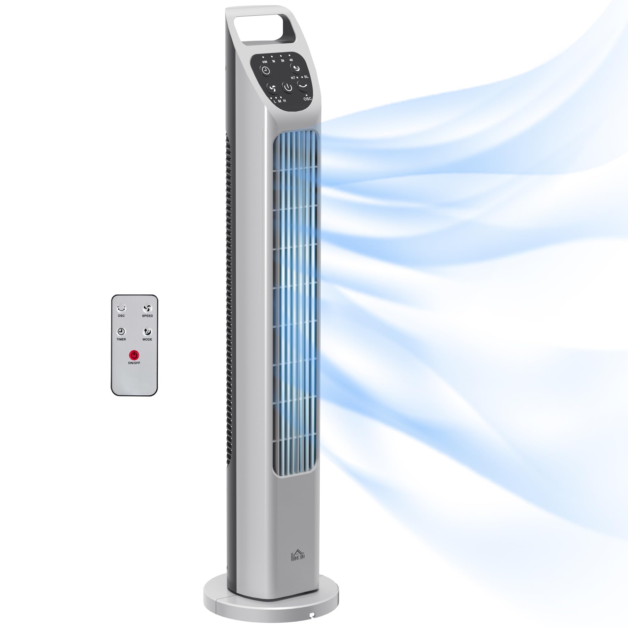 HOMCOM Tower Fan, Electric Cooling Fan with Remote, 75ยฐ Oscillating, 3 Speed 3 Modes, 7.5H Timer, Quiet Standing Bladeless for Bedroom Office, Silver โ image 1