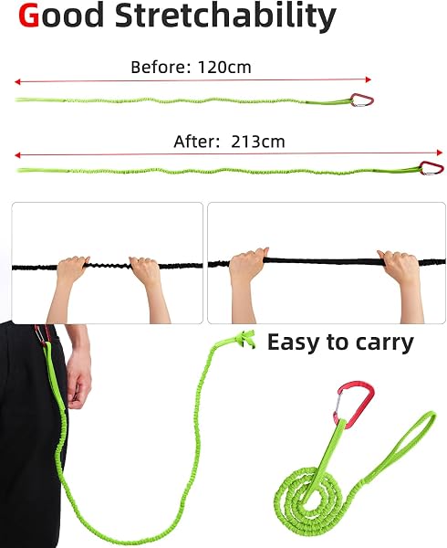 Abahub Paddle Leash 1/2PCS Kayak Paddle Leash Guinzaglio di Sicurezza Corda di Sicurezza Elastica con moschettone per SUP Kayak Nautica Canoa Kayak Pagaia Accessori 150-210cm - 5