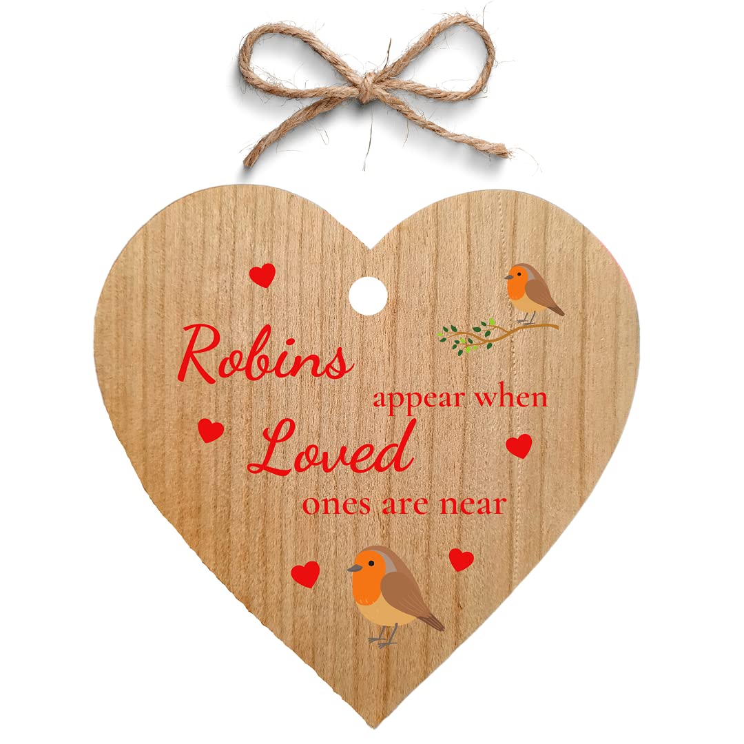 Second Ave Gift Company Reddish Brown Second Ave Robins Appear When Loved Ones Are Near Cherry Wood Hanging Heart Christmas Xmas Tree Decoration Bauble
