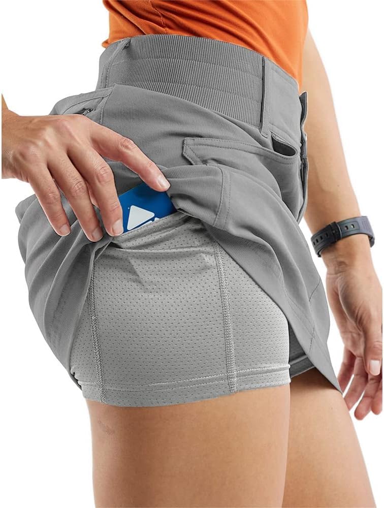 Fisoew Womens Mid Rise Running Tennis Skirts Casual Athletic Golf Hiking Relaxed Fit Skirt Grey - Image 3