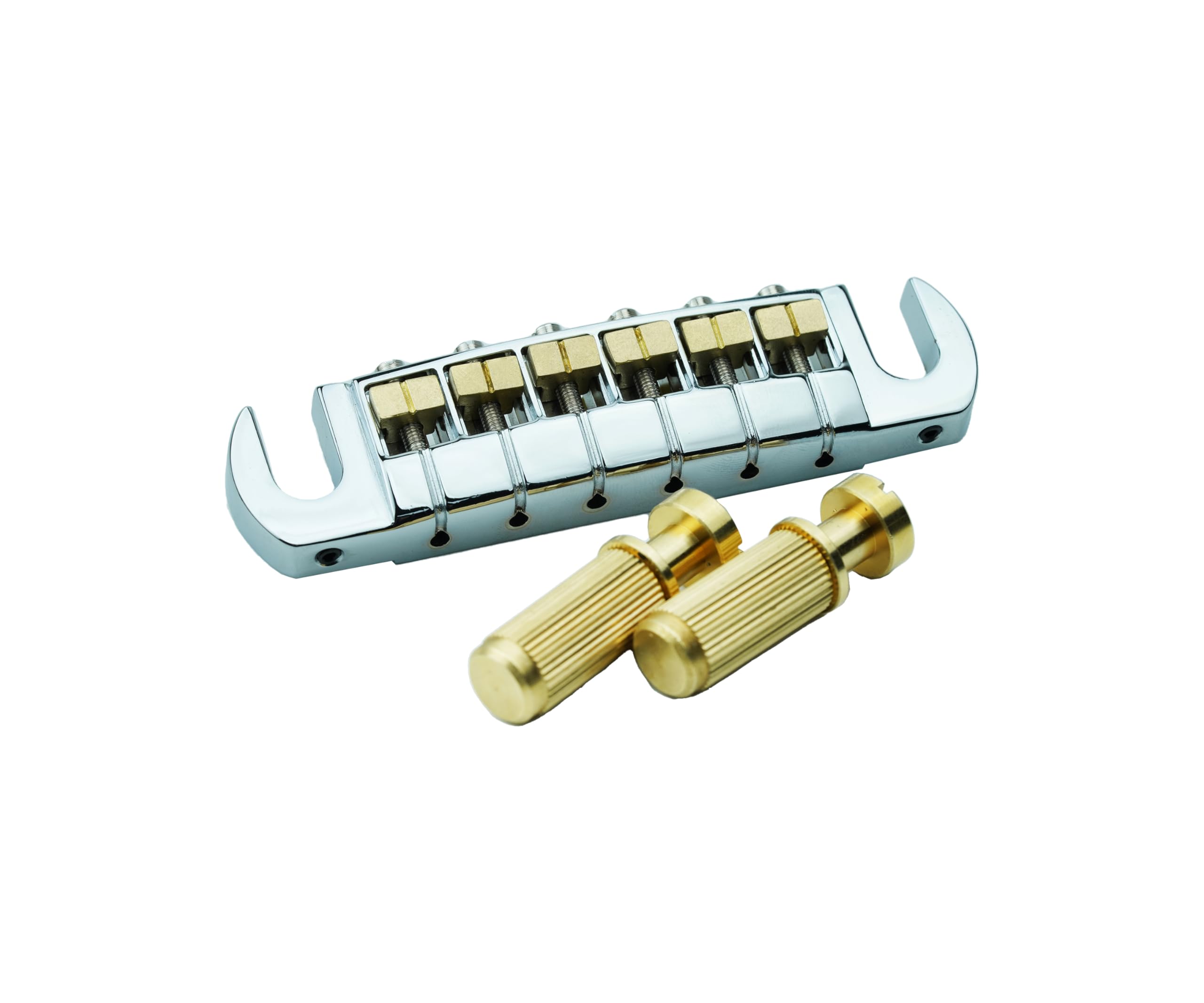 Guyker Puente envolvente para guitarra ajustable con sillines y postes de latón (GM006, cromado)