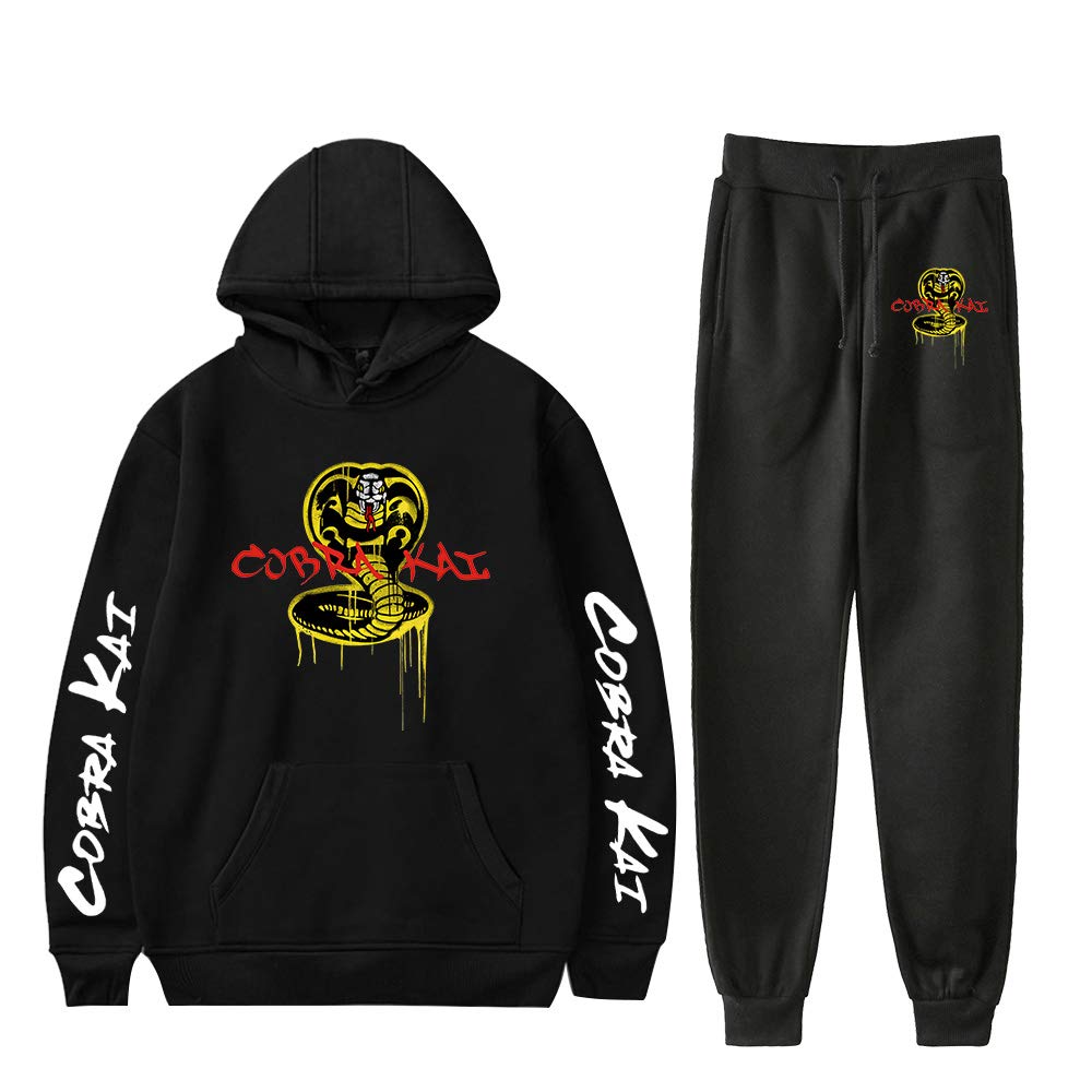 RongJun Unisex Cobra Kai Hoodie Pants Karate Kid Hooded Sweater Sweatpants 2 Piece Casual Sports Set