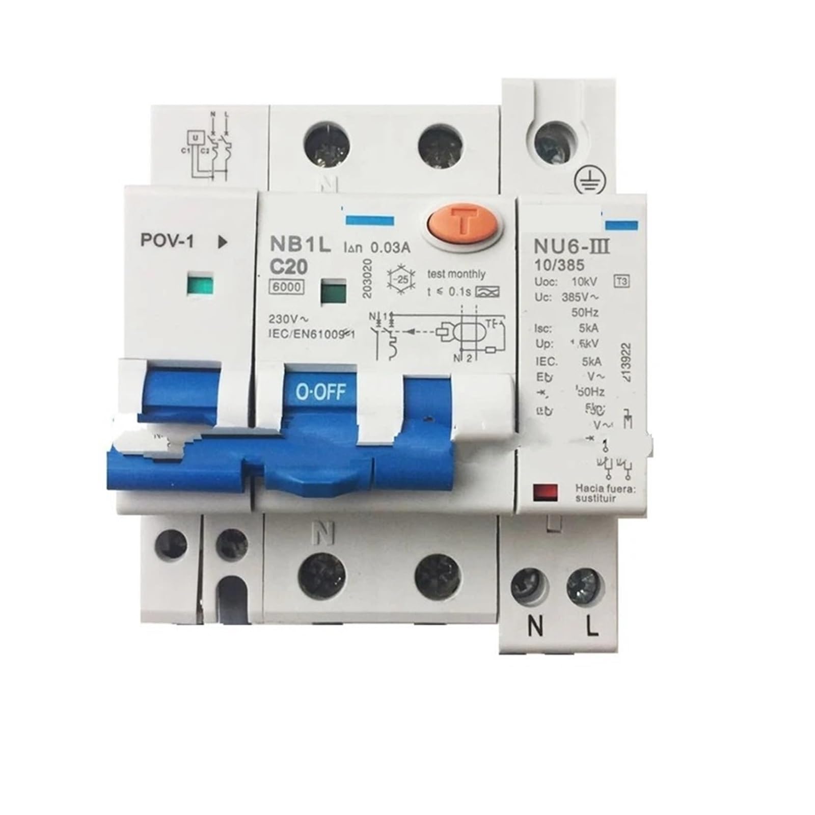Dispositivo Descargador OVT-1 NB1L NU6-III POV-1 Protector Permanente contra sobretensiones transitorias Sobretensiones transitorio y Permanente con diferencial(40A-14x51 Holder-Fuse)