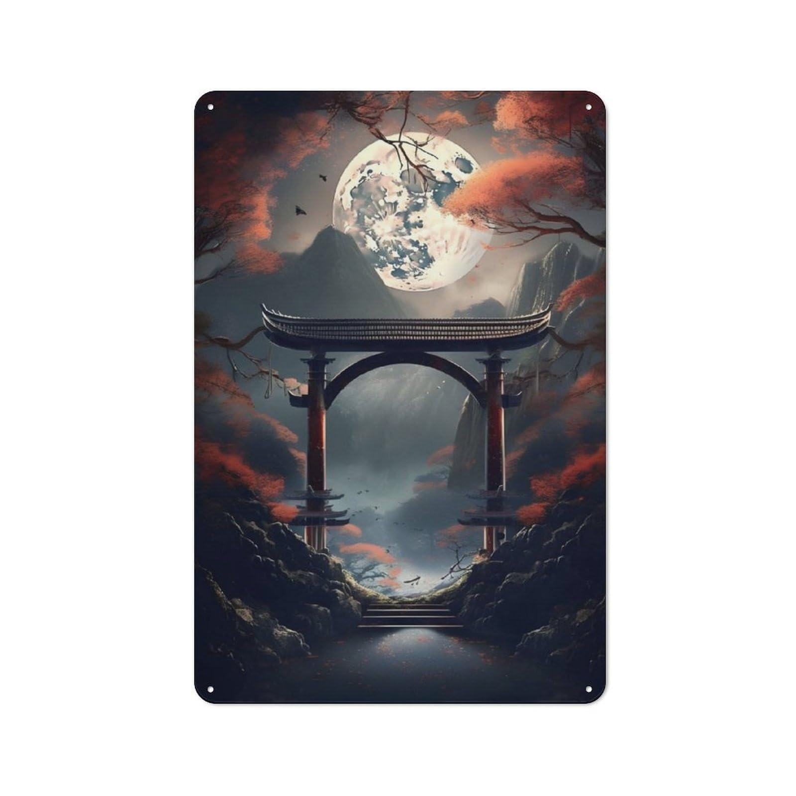 Junmoney Japanese Fantasy Moon Gate Rustic Metal Plaque 30X20cm For Guest Room Or Hallway, For Home Interiors, Feature Walls And Decorative Displays