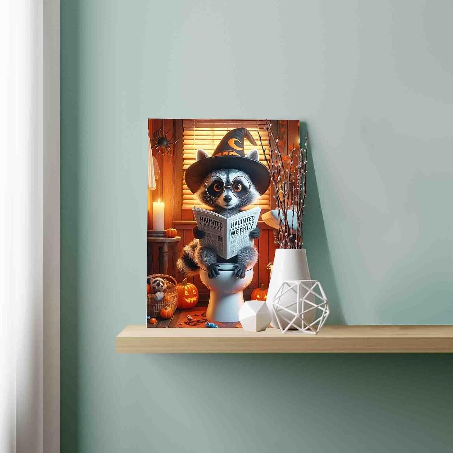 Walarky Hallowmas Raccoon Paint by Numbers All Hallows’ Eve with Brushes Acrylic Pigment Handmade Holiday Gifts Home Bedroom Wall Decor Unique Gift Paintings Arts Craft (DIY Frame)