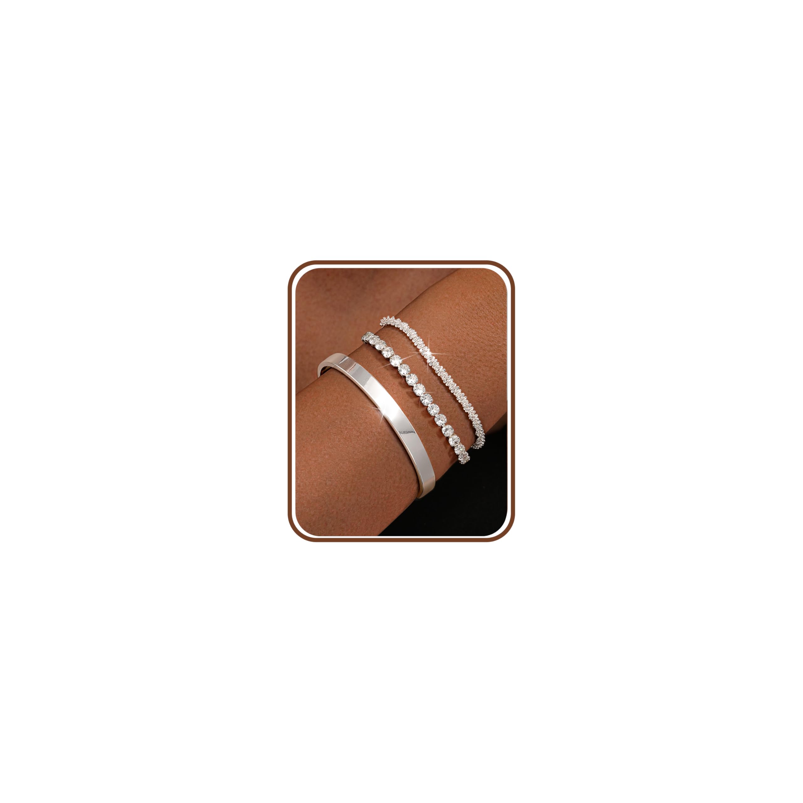 Adramata 3Pcs Pulsera de Plata de Ley 925 para Mujer Niñas Pulseras Ajustables Apilables Pulseras de Cadena Brazalete Pulseras Mujer Plata Joyería Regalos con Caja