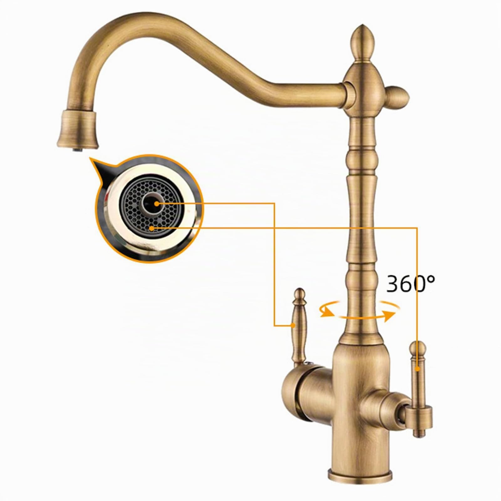 XJTNLB Grifo Cocina con Osmosis Antiguo Griferia Cocina para Agua Potable Grifo para Osmosis 3 Vias con Dos Asas Mezclador Agua Fría y Caliente