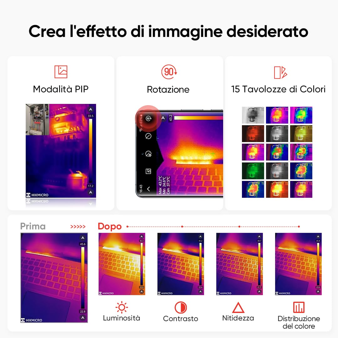 Termocamera HIKMICRO Mini2 Android, risoluzione IR 256 x 192, termocamera per Android, frequenza di aggiornamento 25 Hz, grandangolo 50°, 49.152 pixel, da -20 °C a 350 °C, USB-C (non per iPhone)
