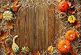 LFEEY 5x3ft Fall Thanksgiving Backdrops for Photography Pumpkins Dry Hay Leaves Rustic Brown Wood Board Festival Decoration Thanksgiving Photography Background Kids Baby Portrait Photo Studio Props