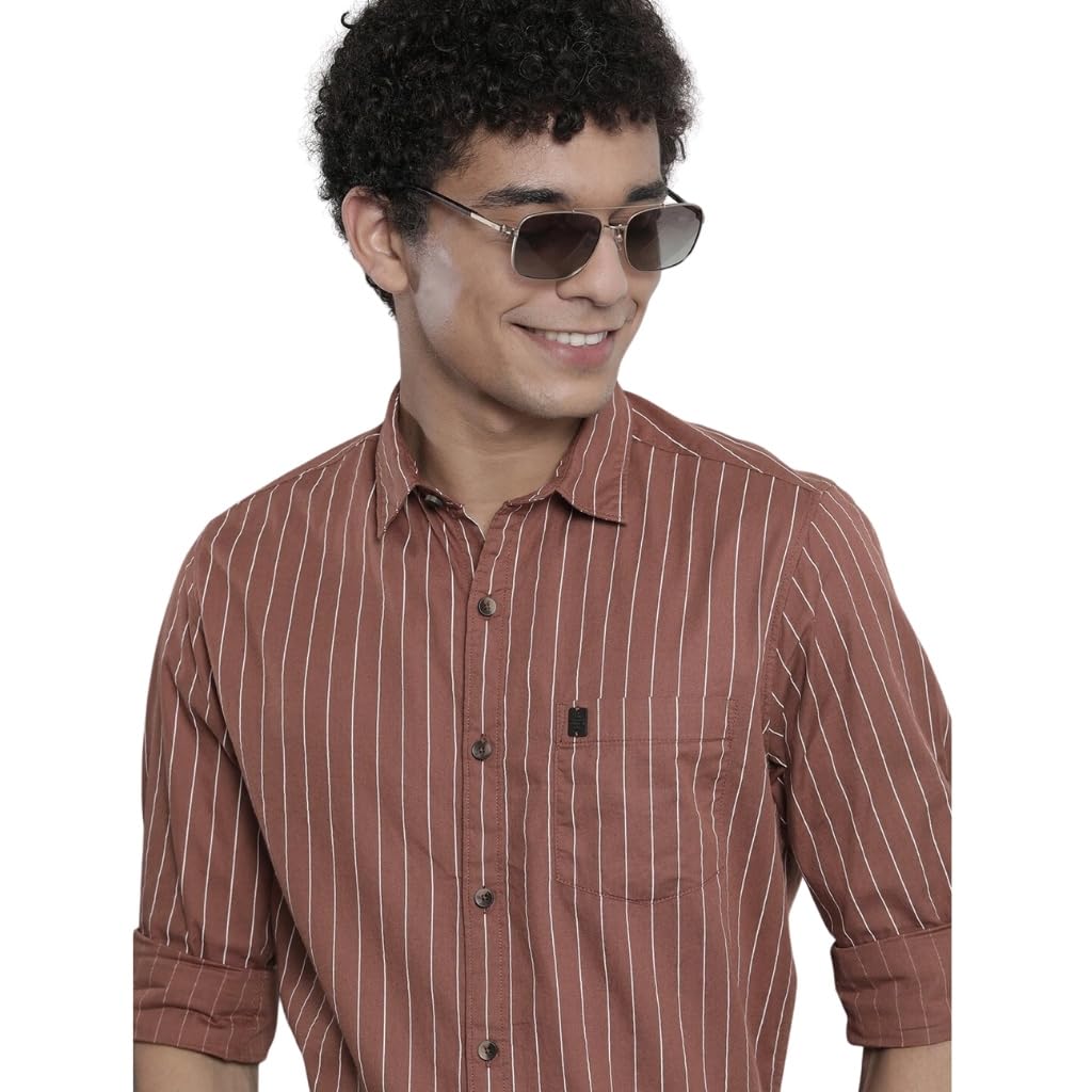 the indian garage co Men Regular Fit Striped Full Sleeves Cutaway Collar Casual Shirt-picture-29