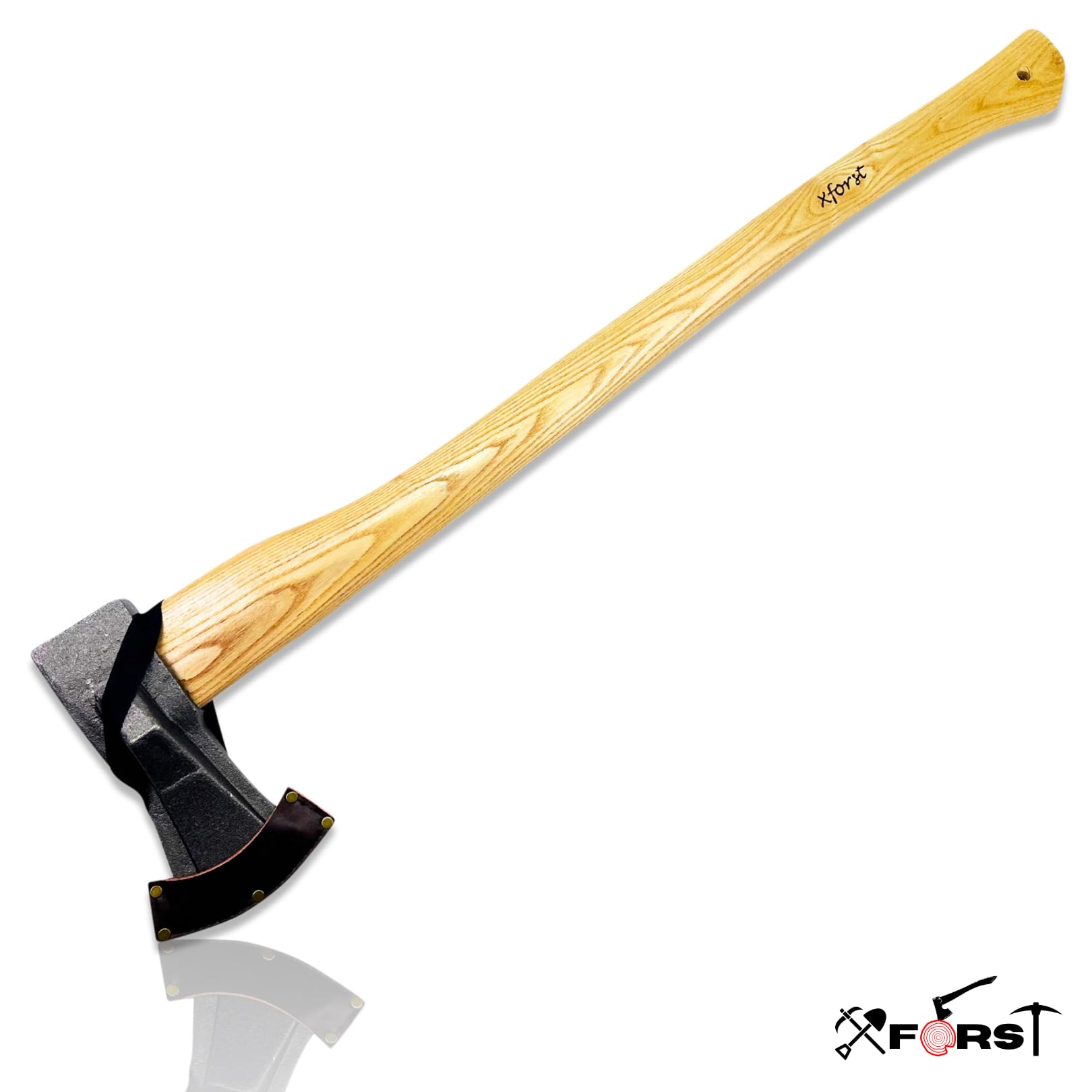 Xforst Hacha de Partir SA2 – 80 cm con Mango de Fresno & Cabeza de 2 kg en Acero Forjado – 2,6 kg Total – Incluye Funda de Cuero – Hacha para Troncos y Leña