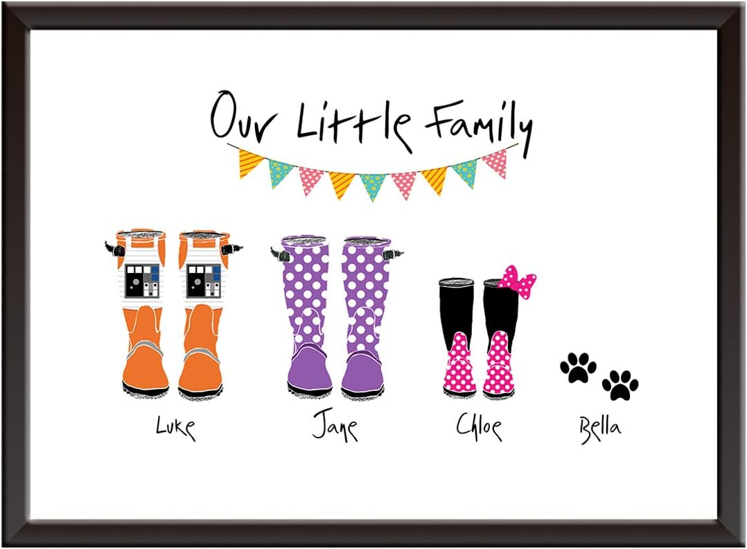 Personalised Family Print, Character Wellies - Wall art poster for Wedding Anniversary Present, Birthday Gift, Christmas Keepsake - Framed Picture/poster only Princess Star Wars Mickey Minnie Mouse