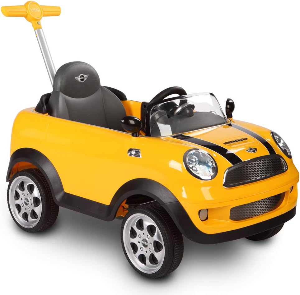 ROLLPLAY Push Car with Adjustable Footrest, For Children 1 Year and Older, Up to 20 kg, MINI Cooper, Yellow