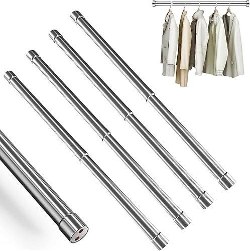 Paquete de 4 barras de armario ajustables para colgar ropa, barra telescópica de acero inoxidable de 12.2 a 20.1 pulgadas, barra telescópica
