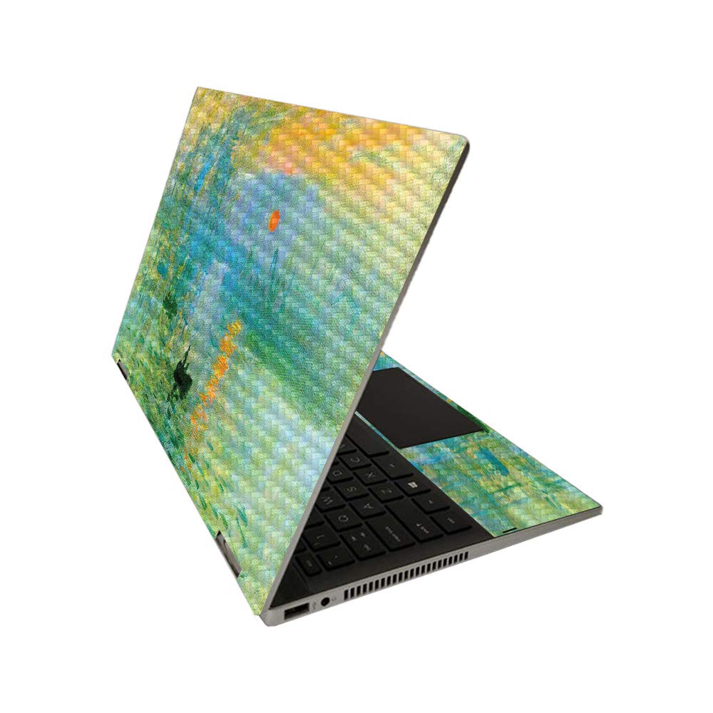MightySkins Carbon Fiber Skin for HP Pavilion x360 14" (2020) - Impression Sunrise | Protective, Durable Textured Carbon Fiber Finish | Easy to Apply | Made in The USA