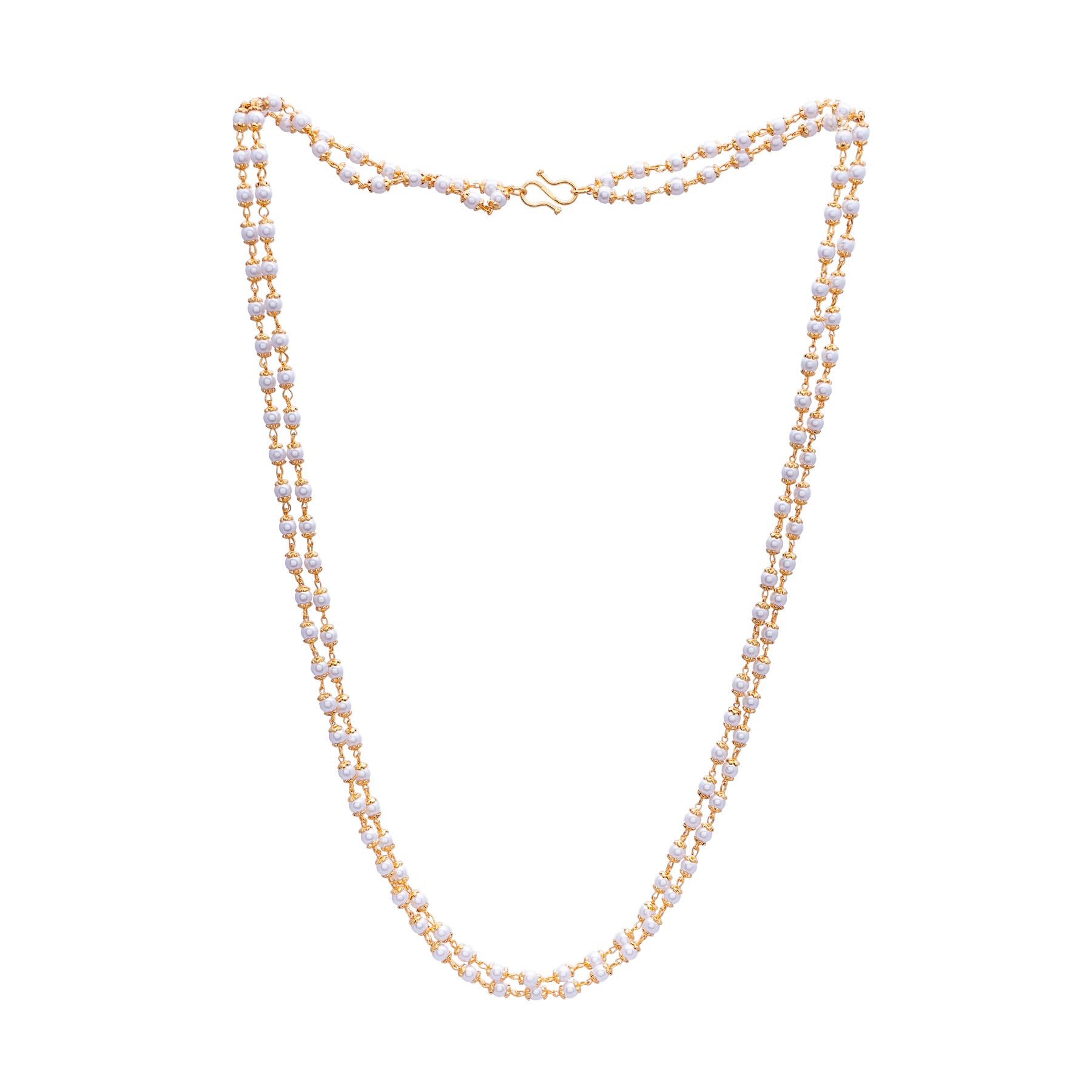 Radha's Creations Traditional off-white round pearls double line Chain necklace moti mala ethnic jewellery moti haram 24 inches One Gram Gold For Women and Girls No.1152