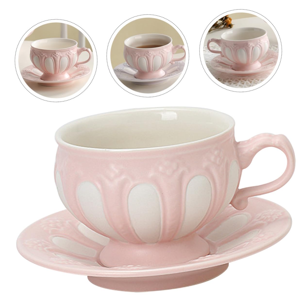 Homoyoyo Juego de Taza de Té y Platillo Rosa 2 Piezas de Cerámica