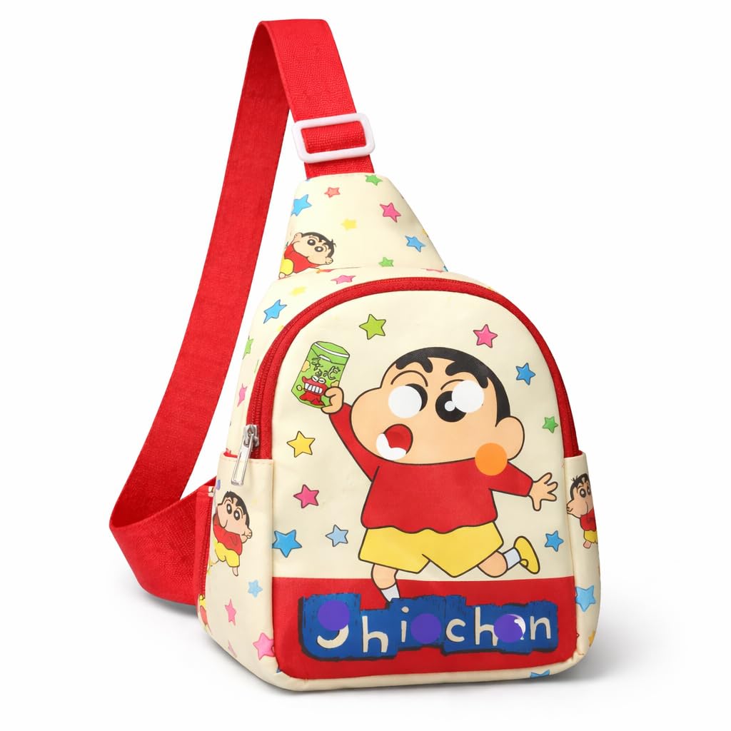 Kids Chest Bag, cartoon Character Sling Bag, Crossbody Backpack for Boys & Girls, Polyester, Red and Cream, 20 x 13 cm, Adjustable Strap, Lightweight, for School Travel Picnic-image-13