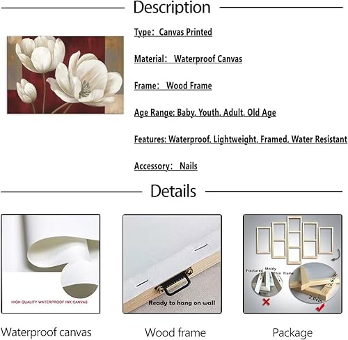 Miniatura 7 de chenchenArt Arte de pared de flores grises y blancas para sala de estar, dormitorio, baño, decoración del hogar, pinturas al óleo abstractas,