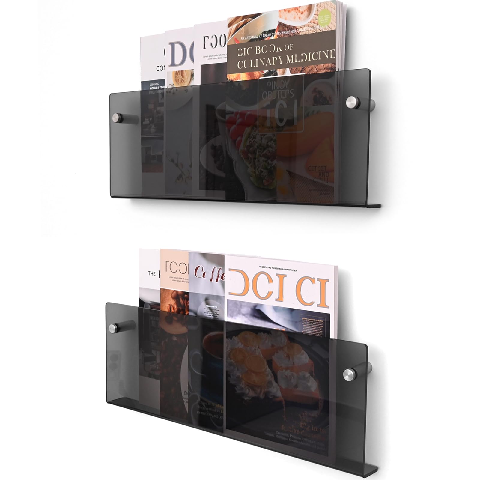 2 Pcs Acrylic Magazine Holder Brochure Holder, 17" Black Record Holder Magazine Rack, Hanging Bookshelf Literature Storage Rack for Waiting Room, Office, Home Display-picture-24