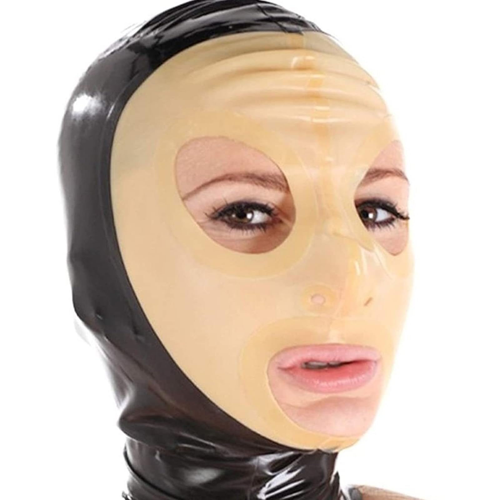 PRLBESL Latex Hood Mask Sexy Unisex Open Eyes Mouth Rubber Head Mask Party Decoration for Cosplay BDSM Clubwear(Size:S-63CM)