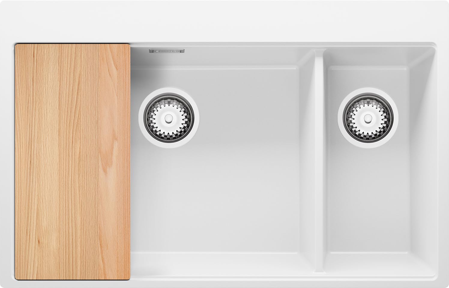 PRIMAGRAN Fregadero Cocina Blanco - Oslo Duo Top, 78x50cm | Granito 2 Senos + Zuberhor-Set, sobre Encimera al Mueble 80cm (S074)