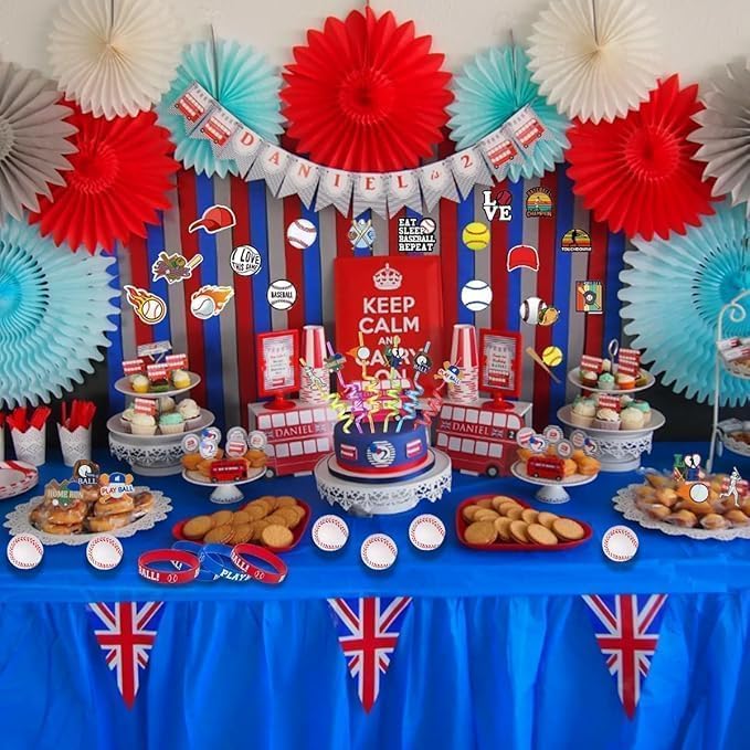 86PCS Baseball Party Favors Set Baseball Gifts Goodie Bags Including Silicone Baseball Bracelets Mini Baseball, Stickers,Pencil Caps Baseball Party Straw Suitable for Baseball Birthday Partys - Image 5