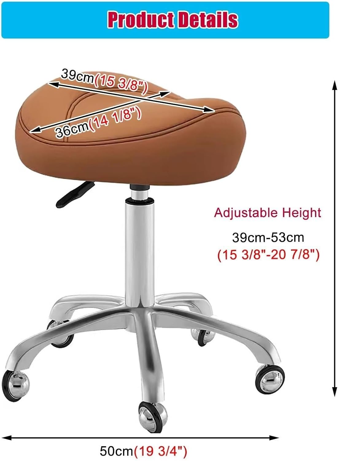 Ergonomic Dental Saddle Stool Chair - Heavy-Duty Hydraulic Rolling Stool with Wheels, Adjustable for Clinics & Studios, Ideal for Tattoo Artists (Brown)