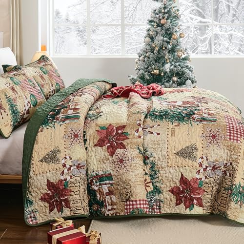 WONGS BEDDING Tagesdecke 220x240 Weihnachts Bettüberwurf Steppdecke Doppelbett Gesteppt Mikrofaser 3 Teilig Weihnachts Tagesdecken mit 2… – Ansicht 3