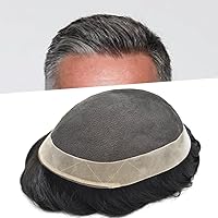 Vista 15 de Tupé para hombres, sistema de unidades de cabello humano real, encaje suizo suave, encaje frontal, tupé, piezas de cabello de repuesto, línea