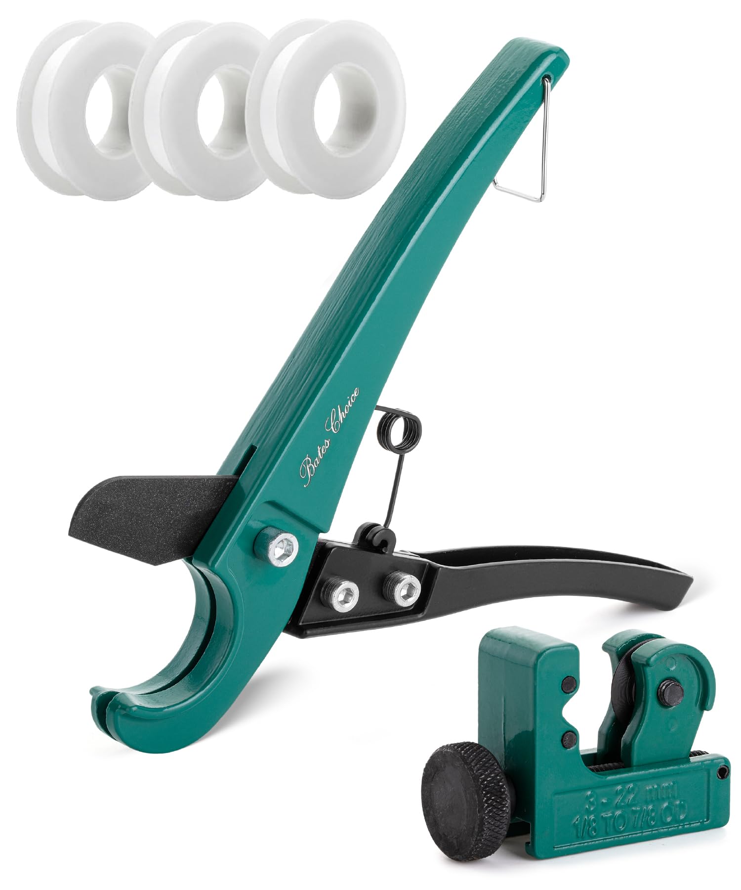 Bates- Cortador de tubos PEX, corta hasta 1-1/4 pulgadas, cortador de tubos de 1/8 a 7/8 pulgadas, cintas de sellado PTFE, herramientas PEX, herramienta de corte de manguera de goma, herramienta de