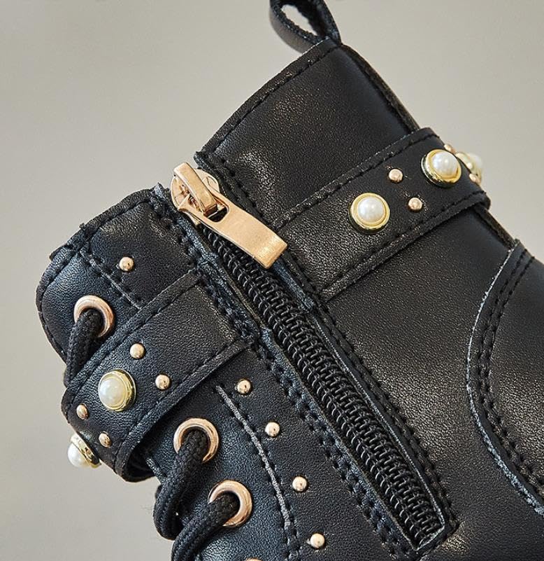 Girls fashion Ankle Boots Side Zip Comfort Non-Slip Boot Lace Up Outdoor Combat Boot(Toddler/Little Kid/Big Kid)4