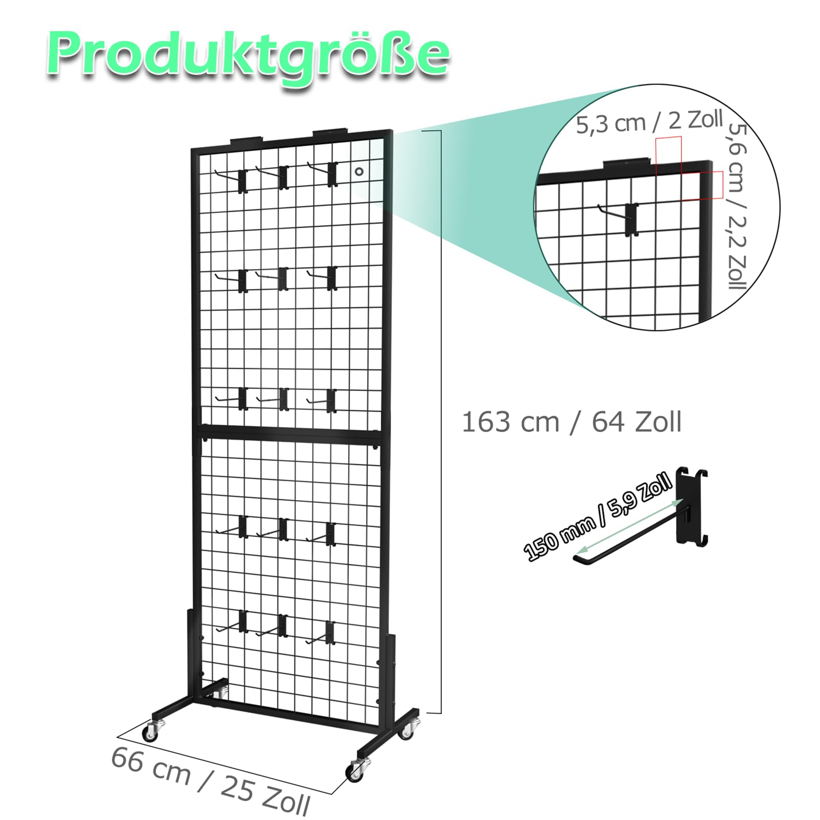 Stojak na panel ścienny, z 30 haczykami, ciężki, ruchomy, stojący stojak na pas do łatwego transportu, duża pojemność, stojąca wieża z kratki do (2)