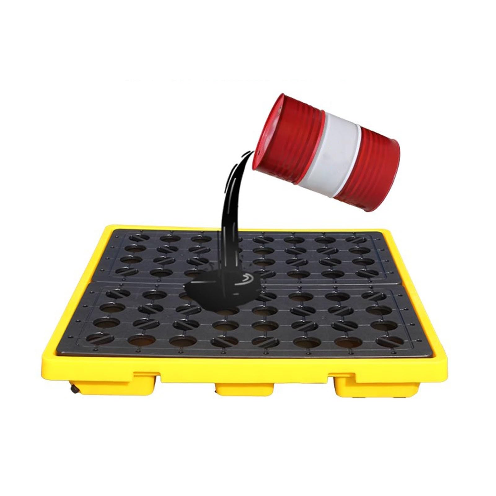 QUSYZD Modular Spill Containment Platform with Grating - Low Profile Polyethylene Spill Tray for Industrial Warehouses, Stackable Accumulation Center,Black+yellow-49x35x9.5cm
