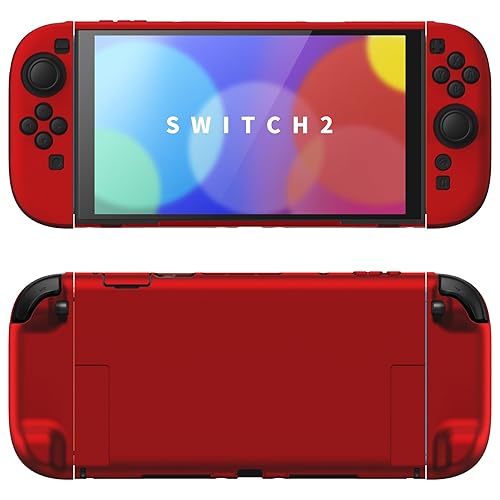 playvital Protective Case for Nintendo Switch 2 with Extra Stand & Thumb Grip Caps | Solid Color Series, Scarlet Red - Scarlet Red