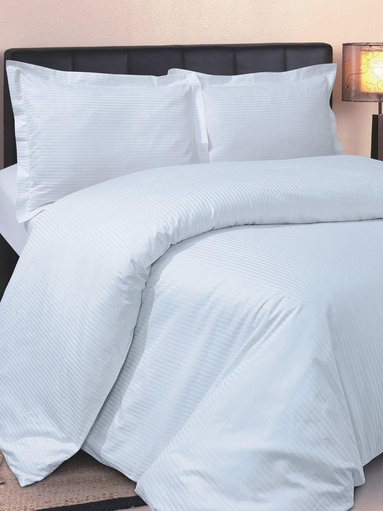 LaxLinen 600TC Super Soft Quality Egyptian Cotton 4PC Sheet Set 15" Inch Extra Deep Pocket Expanded Queen/Olympic Queen, White Stripe 600-Thread Count