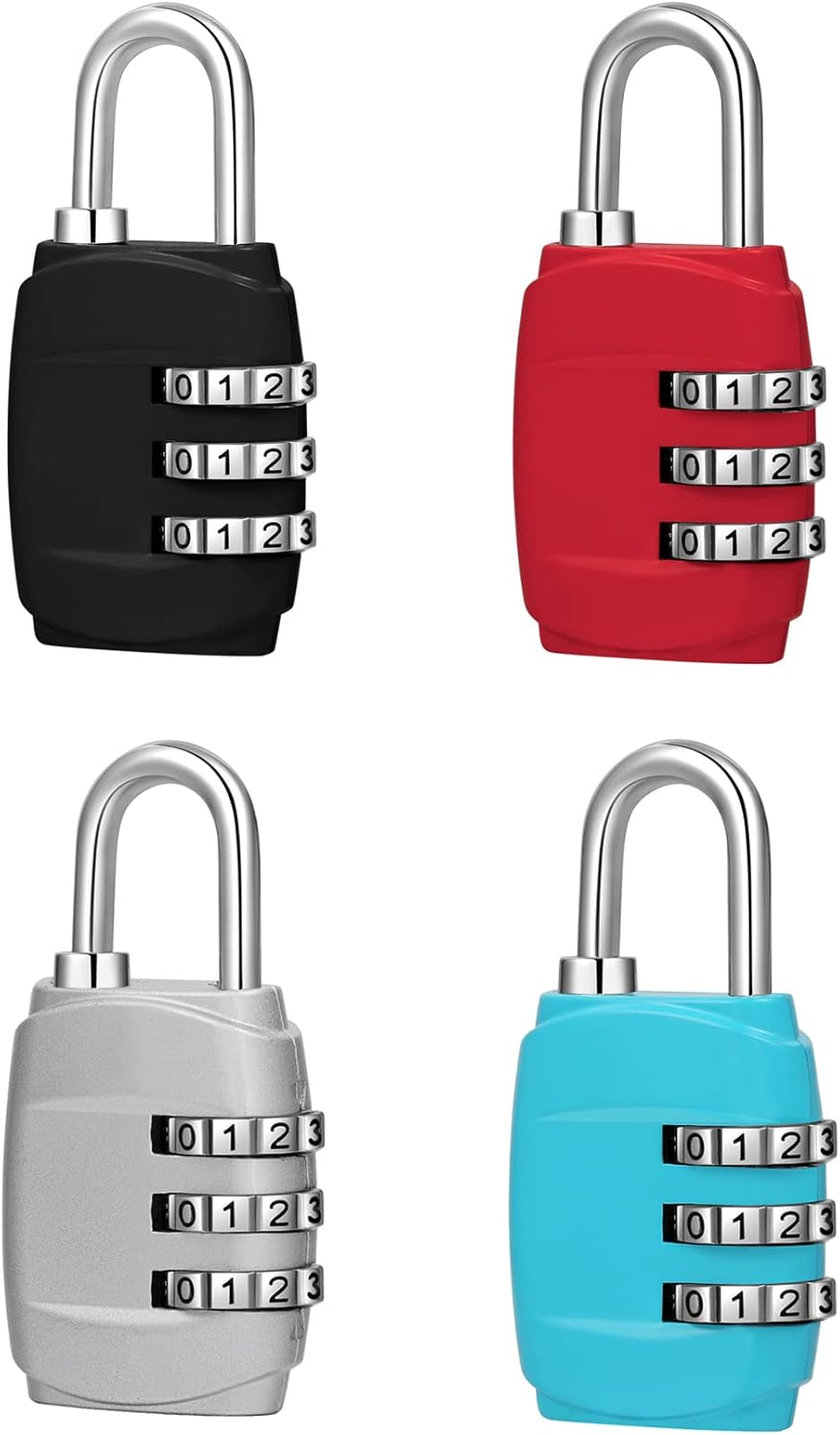 4pcs Combination Locks,3 Security Combination Padlock Waterproof Code