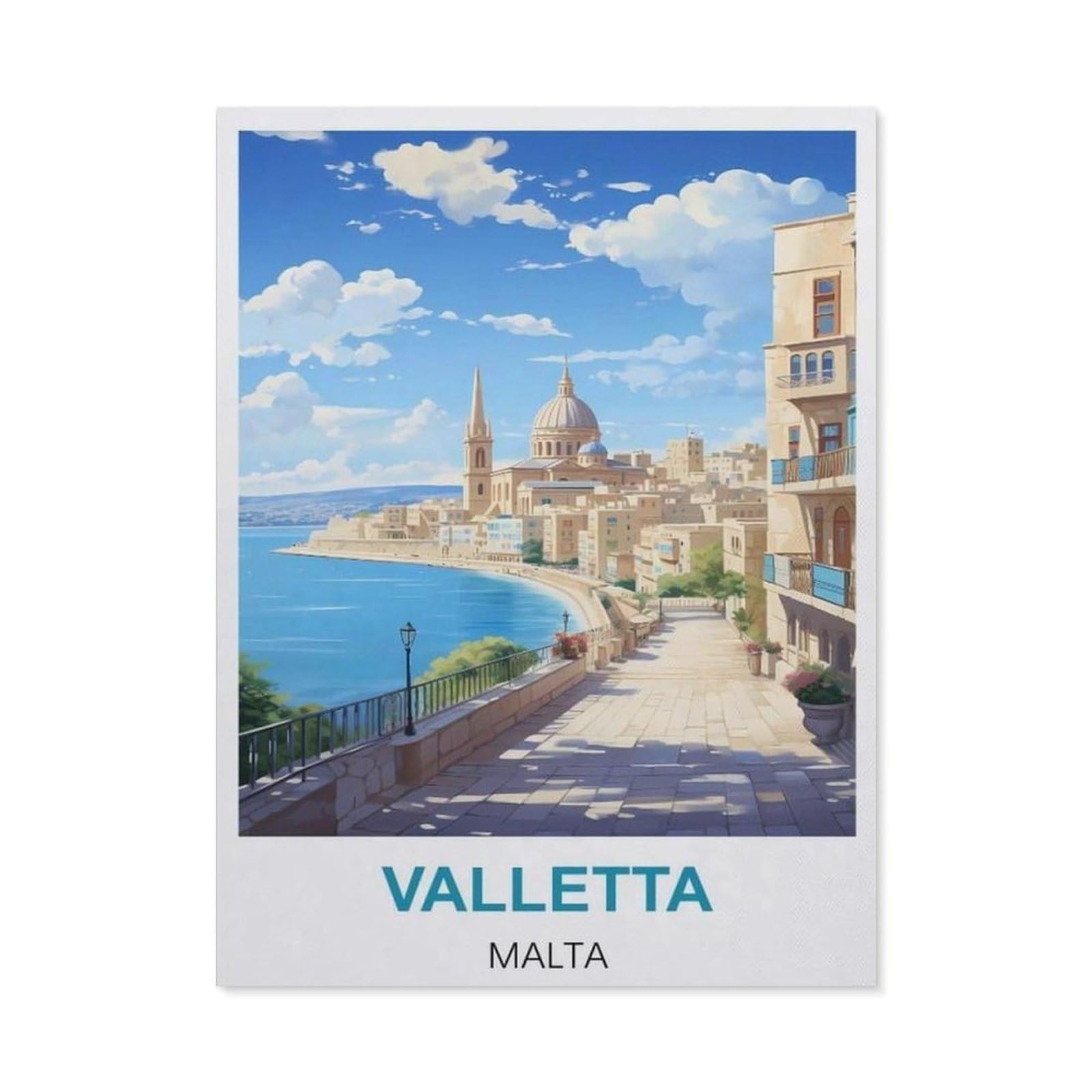 BEAYODKP Valletta Malta Vintage Travel Posters，5D DIY Diamond Painting Full Round Drill Diamond Embroidery Cross Stitch Rhinestone Mosaic Paintings Art（40 x 50 cm/15.74 x 19.68 inches）-BZ42