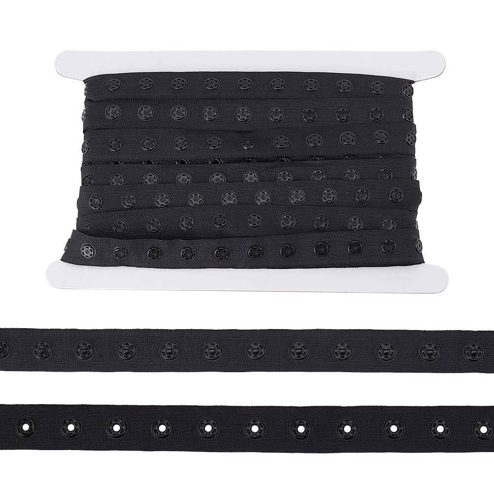 BENECREAT 5 Yards Snap Button Tape, 0.7inch Wide Black Sewing Snap Fastener Tape Trim Press Button Tape with Plastic Buttons for Sewing DIY Accessories Clothes Fastener