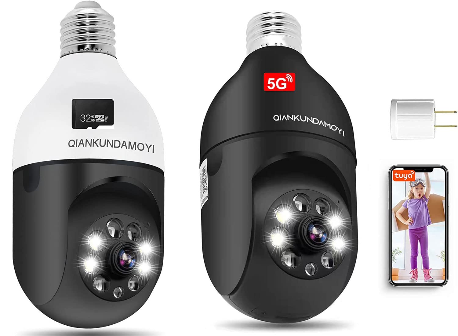 QIANKUNDAMOYI 5G/4G Light Bulb Security Camera, 1080P Light Socket Security  Camera, Night Vision Motion Detection Wireless Surveillance 360 Cameras